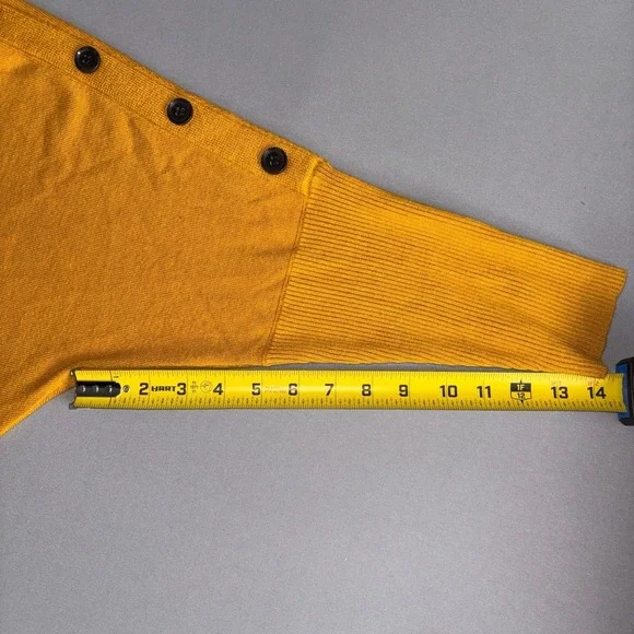 Cable & Gauge Sweater Womens XL Yellow Button Shoulder Knit Top 3/4 Sleeve - Picture 4 of 7